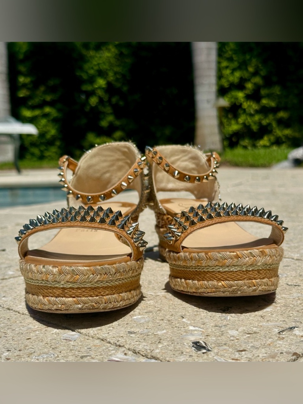 Christian Louboutin Tan Studded Espadrille Wedge Sandals 39 - Picture 4 of 11